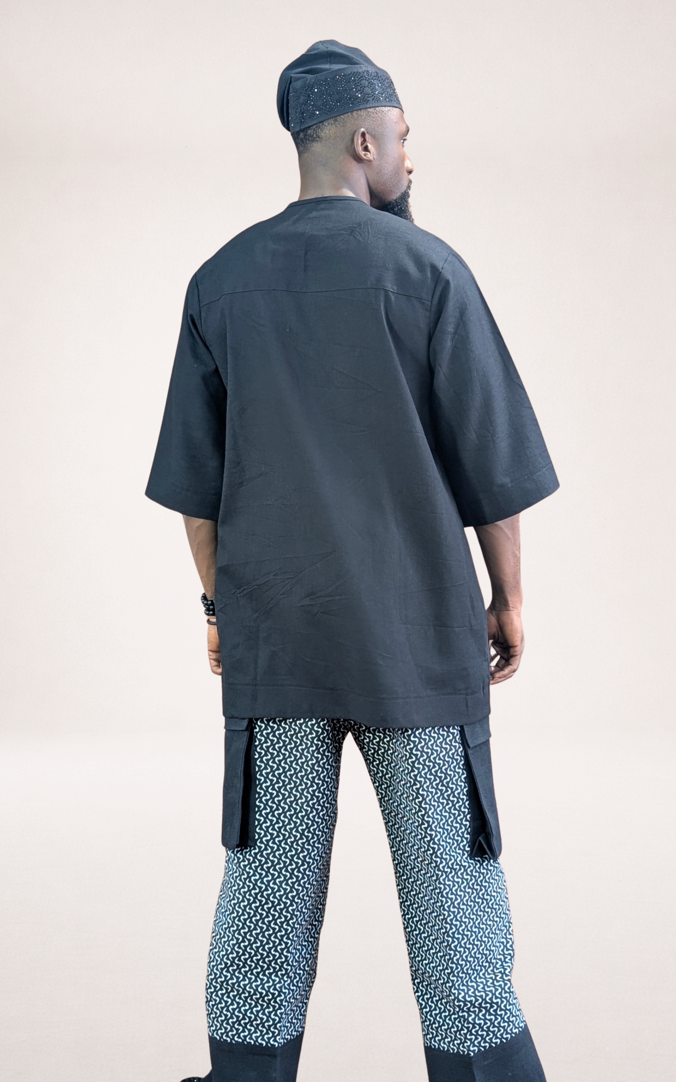 Black Native Shirt /w Black & White Adire Trousers and Black Cap - page 5